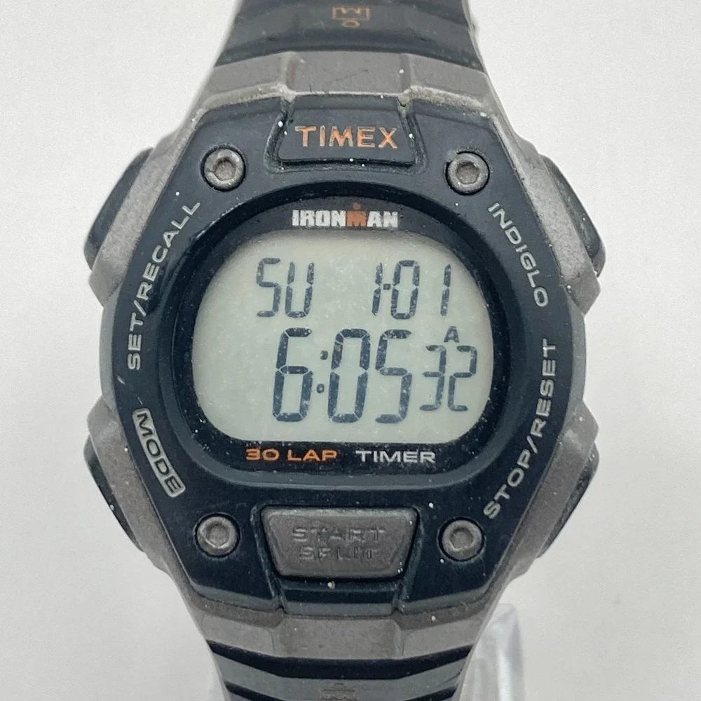 Timex Ironman Men's Watch Digital Gray Black Indiglo 30 Lap Chrono New Battery